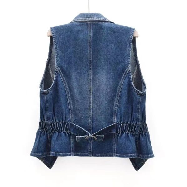 National Style Buckle Slim Suit Collar Denim Vest - Image 3