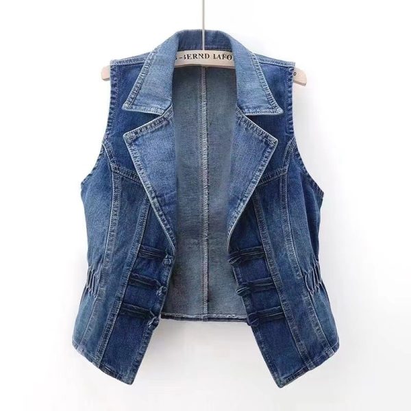 National Style Buckle Slim Suit Collar Denim Vest - Image 5