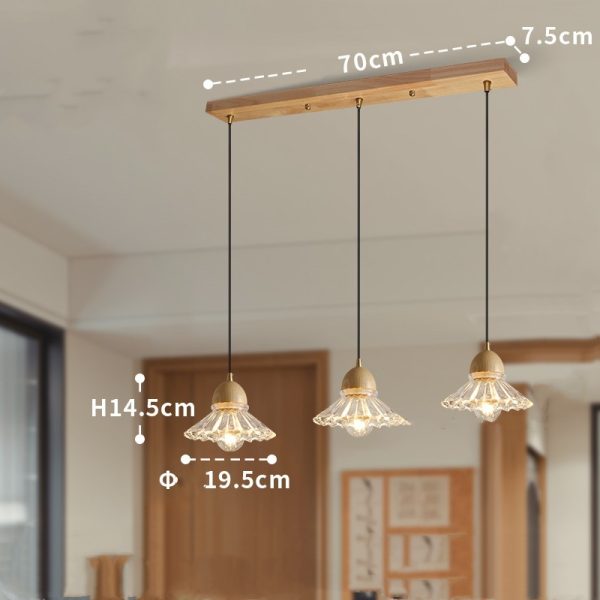 Solid Wood Glass Three Head Restaurant Nordic Modern Minimalist Chandelier - Image 4