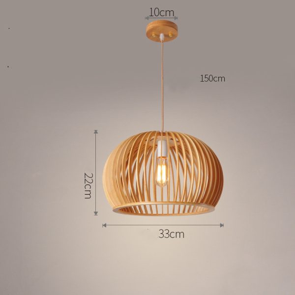 Nordic Wooden Dining Room Bedroom Cafe Half Round Pumpkin Chandelier - Image 3