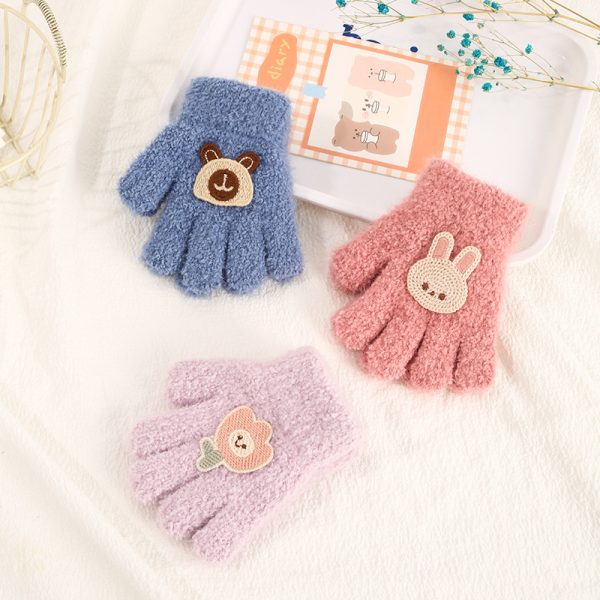 Children's Gloves Autumn And Winter New Warm Cold-proof Fleece Cute Cartoon Bear Five Fingers - Image 2