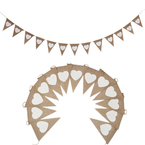 Wedding Decoration Linen Love Triangle Flag Party Supplies Peach Heart Linen Pull Flag Stage Background Flag - Image 2