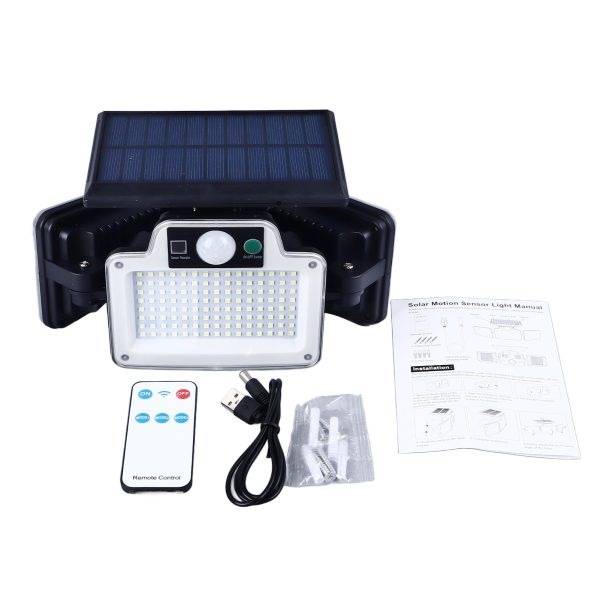 Solar Wall Lamp Motion Sensor 3 Modes 3 Heads IP65 Waterproof Outdoor LED Wall Light with Remote Control