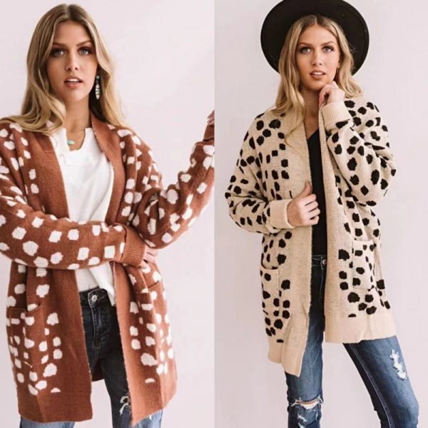 Thick Loose Irregular Dot Sweater Coat Knitted Cardigan For Women