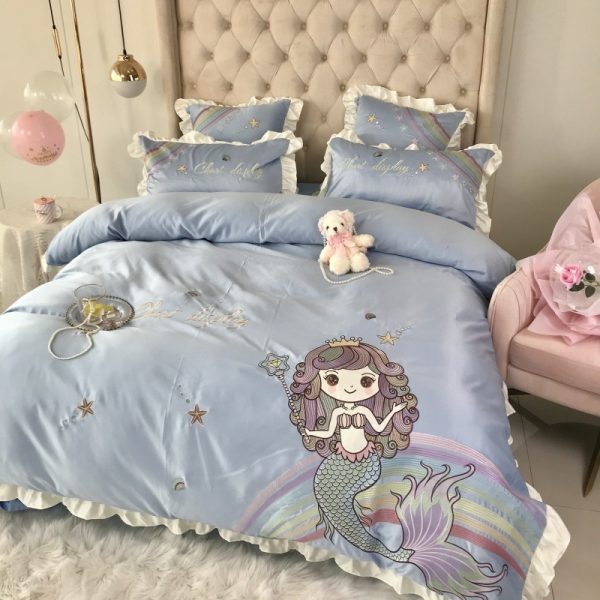 Mermaid Cotton Four-piece Naked Sleeping Embroidery Single Bedding - Image 4