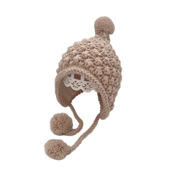 Handmade Flower Fake Braids Thickened Baby Knitted Hat - Image 2