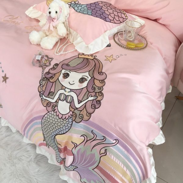 Mermaid Cotton Four-piece Naked Sleeping Embroidery Single Bedding - Image 7