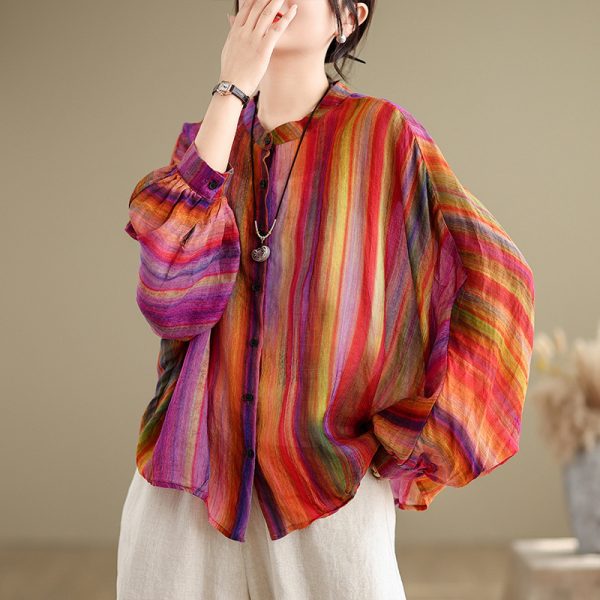 Rainbow Bar Anti-aging Elegant Lining Shirt Top For Women