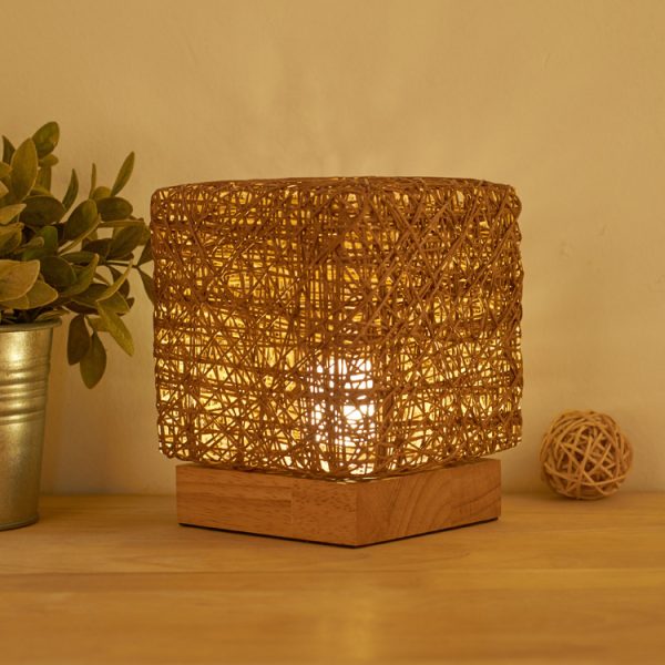 Hand-Knit Dimmable Square LED Desk Lights Wood Rattan Twine USB Charging Table Lamp Girls Bedroom Gift Home Decor Night Lighting - Image 5