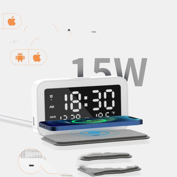 6 IN 1 Wireless Charging Clock Digital Thermometer 15W Wireless Chargers LED Night Light Alarm Clock Mobile Phone Fast Charging - Image 4