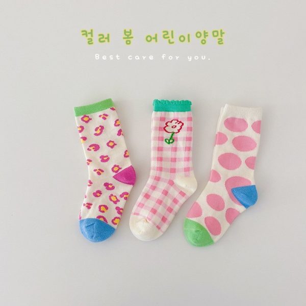 3 Pairs Wave Dot Lattice Colorful Socks - Image 4