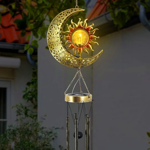 Solar Moon Sun Face Wind Chime Sun Moon Combination Iron Lamp Outdoor Hanging Lamp - Image 3