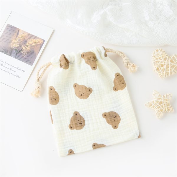 Double-layer Drawstring Pocket Cotton Printed Crepe Bib Hanging Bag - Image 9