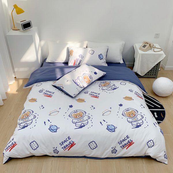 Cotton Four-piece Set Girl Heart Cartoon Pure Cotton Bed Linen Duvet Cover Bed - Image 3