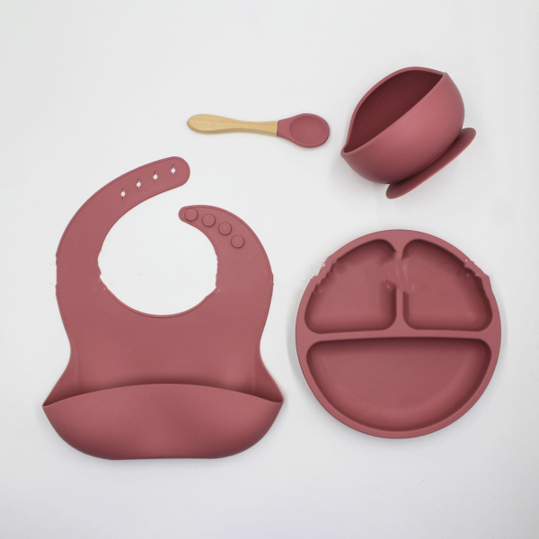 Bib Dinner Plate Spoon Bowl 4 Piece Set Silicone Baby Bowl Bib Plate Set - Image 4