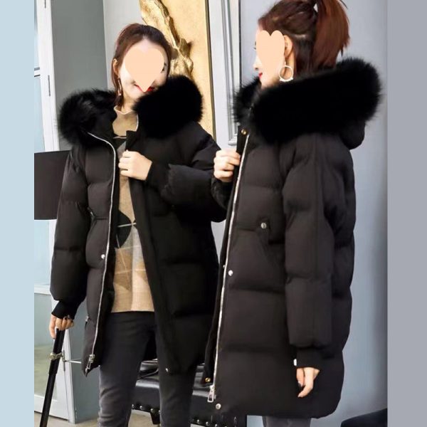 Hooded Large Fur Collar Slim Fit Thick Mid-length Cotton-padded Jacket - Image 6