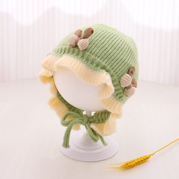 Autumn And Winter Knitted Hat Cute Princess Flower Beanie Baby Girl Warm Lace Up Wool Earmuffs Hat - Image 8