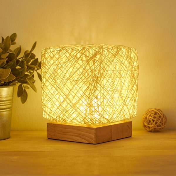 Hand-Knit Dimmable Square LED Desk Lights Wood Rattan Twine USB Charging Table Lamp Girls Bedroom Gift Home Decor Night Lighting - Image 4