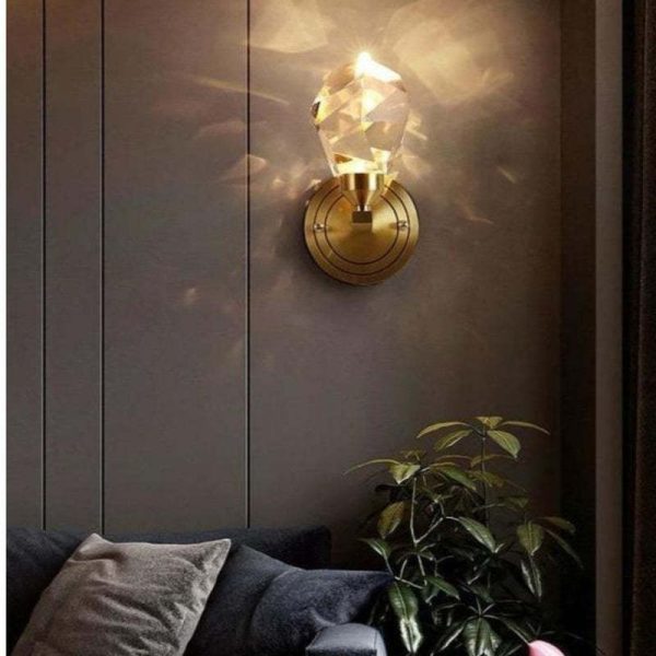 Copper Modern Villa Art Rotating Light Luxury Crystal Wall Lamp - Image 2