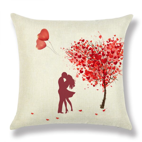 Valentine's Day Red Peach Heart Couple Linen Cushion - Image 2