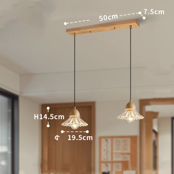 Solid Wood Glass Three Head Restaurant Nordic Modern Minimalist Chandelier - Image 3