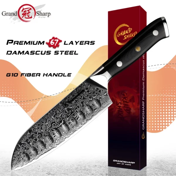 5 Inch Santoku Knife Japanese Damascus Stainless Steel 67 Layers Japanese Damascus Kitchen Knives Professional Chef's Tools