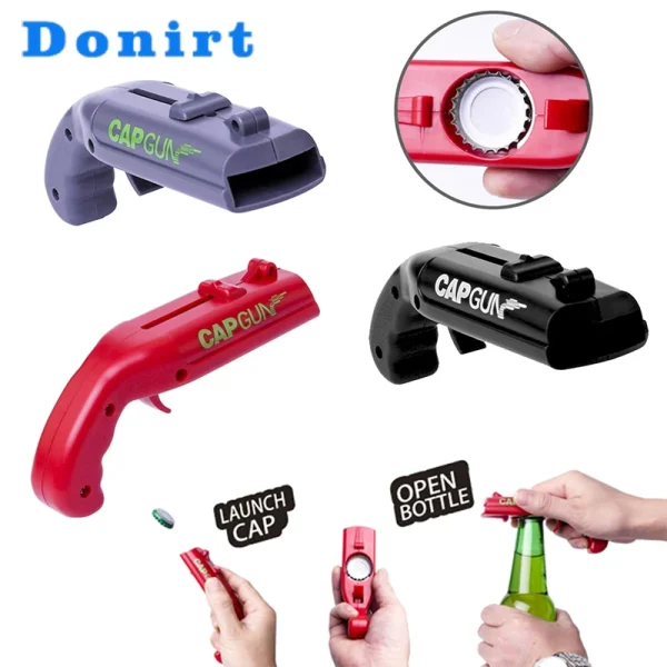 Creative Can Opener Spring Cap Catapult Launcher Gun Shape Bar Tool Drink Opening Shooter Beer Bottle Opener Kitchen Gadget Set