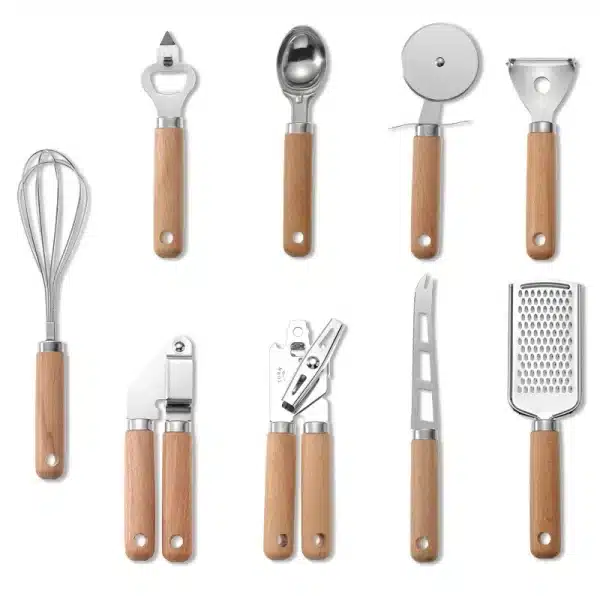 Cooking Utensils Set With Wooden Handle Can Opener Baking Set Cooking Tool Kitchenware Pizza Peeler Cheese Knife Kitchen Gadget - Image 3