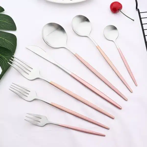 Dinnerware Pink Silver Silverware Cutlery Set Stainless Steel Luxury Flatware Home Fork Spoon Knife Kitchen Dinner Set Drop ship - Image 6