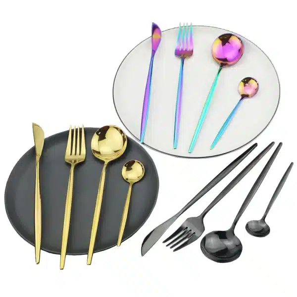 Dinnerware Set Purple Tableware Dinner Set Stainless Steel Cutlery Set Knife Fork Coffee Spoon Silverware Set Home Flatware Set - Image 2