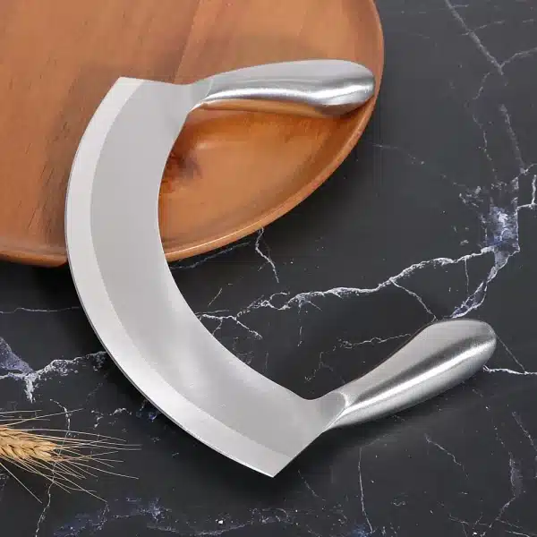 8.5 Inch Stainless Steel Mezzaluna Knife Pizza Cutter Fruit Vegetable Salad Chopper Dicer With Curved Blade Kitchen Herb Mincer - Image 6