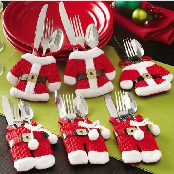 1/2/3 Set Chirstmas Tableware Holder Knife Fork Cutlery Set Skirt Pants New Year Cutlery Holder Christmas Decorations