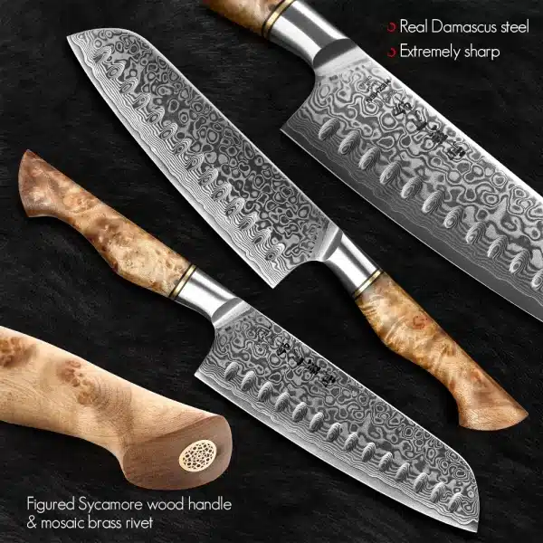 HEZHEN 1-5PC Knife Set Professional Damascus Steel Chef Santoku Bread Utility Paring Cook Knife For Meat Sharp Kitchen Knife - Image 3