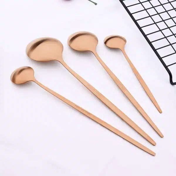 Rose Gold Matte Flatware Cutlery Set Sainless Steel Home Dinnerware Party Fork Spoon Dessert Knife Kitchen Dinner Tableware Set - Image 4