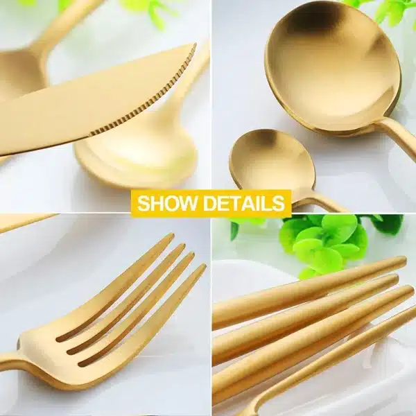 4/1 Pcs /set Pure Gold European Dinnerware knife Spoon 304 Stainless Steel Western Eco Cutlery Kitchen Food Tableware Dinner Set - Image 5