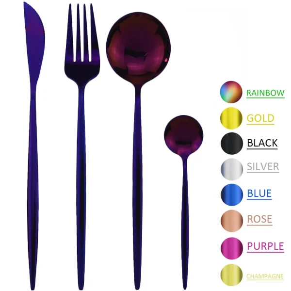 Dinnerware Set Purple Tableware Dinner Set Stainless Steel Cutlery Set Knife Fork Coffee Spoon Silverware Set Home Flatware Set