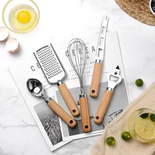 Cooking Utensils Set With Wooden Handle Can Opener Baking Set Cooking Tool Kitchenware Pizza Peeler Cheese Knife Kitchen Gadget - Image 4