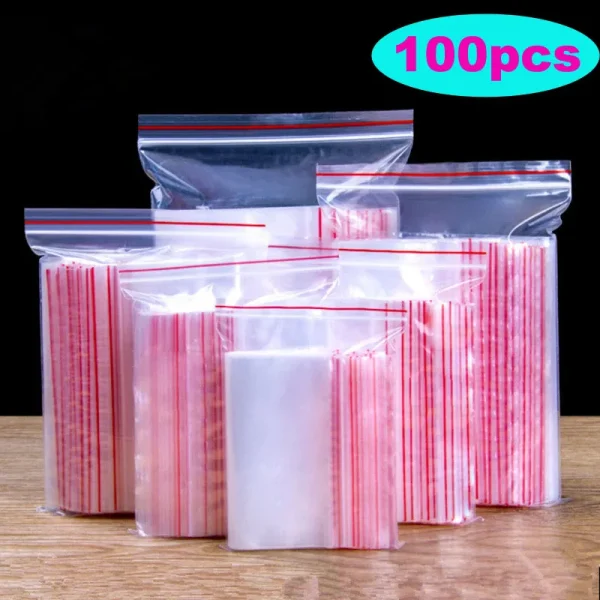 100pcs/pack Resealable Zip Lock Plastic Bags Transparent Zip Lock Bags Jewelry Candy Cookie Packaging Bag Plastic Poly Bags