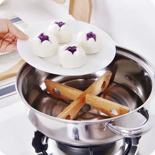 New 1 Set 20*4cm Bamboo Detachable Tray Rack Mat Kitchen Pan Pot Pad Anti-hot Steaming Placemat Cooling Dish Holder Gadget - Image 2