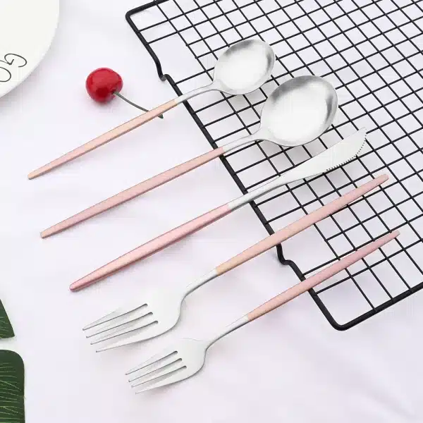 Dinnerware Pink Silver Silverware Cutlery Set Stainless Steel Luxury Flatware Home Fork Spoon Knife Kitchen Dinner Set Drop ship - Image 2