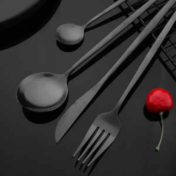 Dinnerware Set Matte Black Knife Fork Dessert Spoon Tableware Cutlery Set Stainless Steel Silverware Flatware Kitchen Dinner Set - Image 4