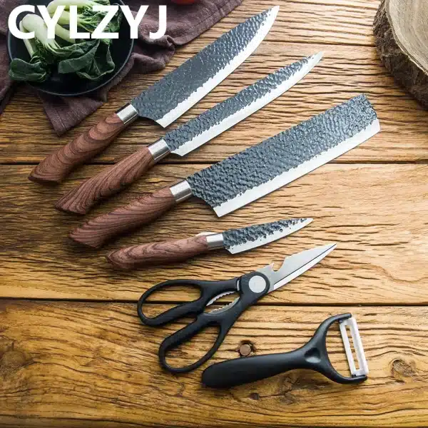 Stainless Steel Kitchen Knives Set Tools Forged Kitchen Knife Scissors Ceramic Peeler Chef Slicer Nakiri Paring Knife Gift Case - Image 6