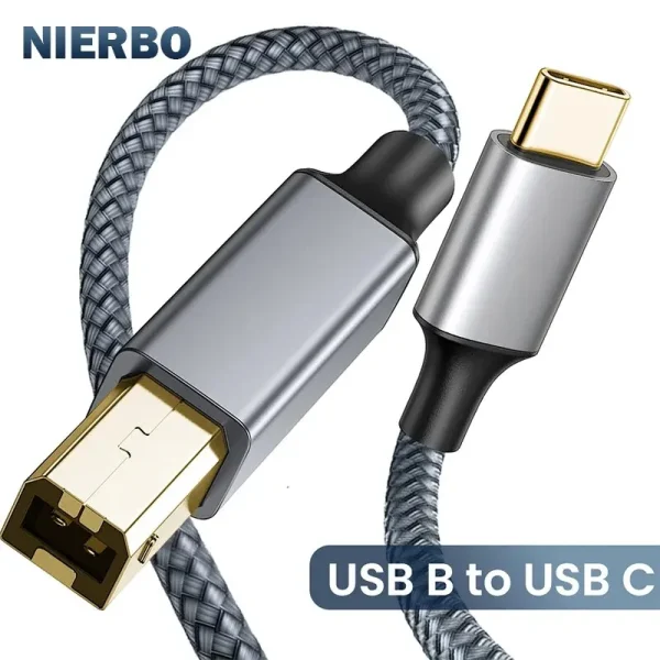 NIERBO USB B to USB C Printer Cable Type C Printer Cord Nylon Braided Wire for Yamaha Casio Digital Piano DJ Controller