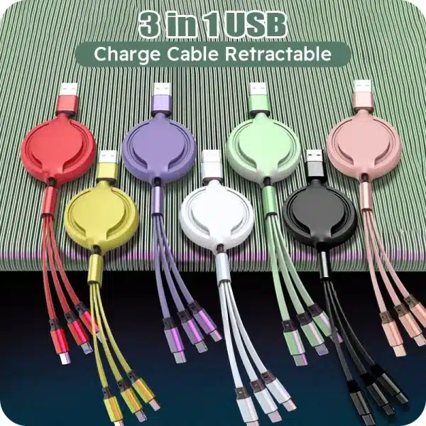 3 In 1 Retractable USB Cable Fast Charging Data Cord For Iphone Samsung Huawei Xiaomi Multi Port Multiple Charging Wire