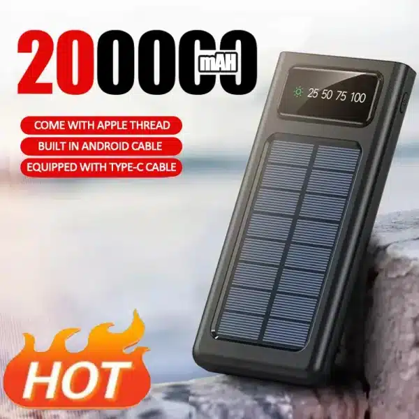 200000mAh Solar Power Bank Built 4 in1 Conveniente Fast Charging USB Ports Charger Powerbank LED Light For Iphone Xiaomi Samsung