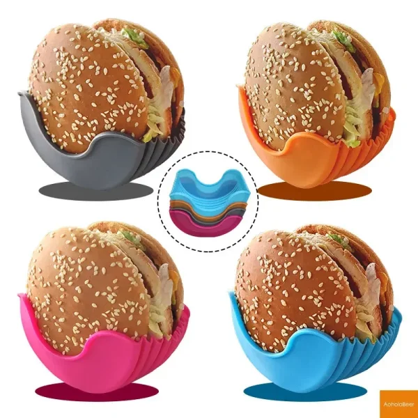 Kitchen Accessories Silicone Hamburger Holder Non-contact Food Cookware Anti-dropping Fixed Box Washable Retractable Gadgets