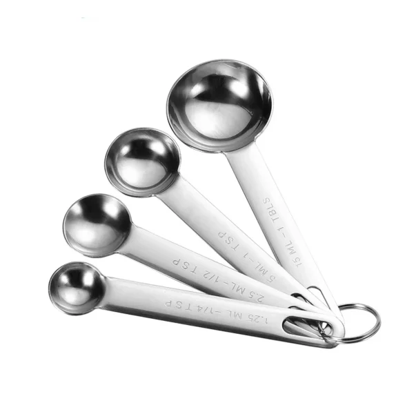 Stainless Steel Measuring Spoons Cups Set Small Tablespoon with Bonus Leveler Etched Markings Removable Clasp Kitchen Gadgets