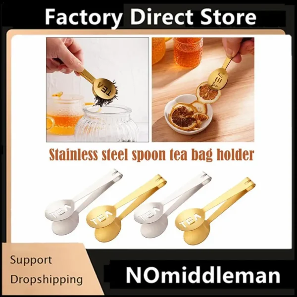 Tea Bag Clip Stainless Steel Thickened Lemon Tweezer Ice Sugar Barbecue Clip Home Kitchen Gadget Teaware Tong Squeezer Food Clip