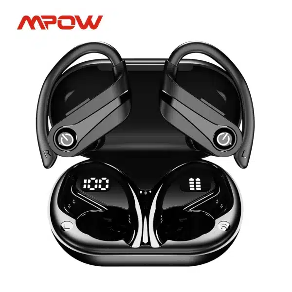 Mpow Q63 Bluetooth 5.3 Wireless Earbuds with Mic IPX7 Waterproof 200H Earphones with Hooks for Sports Running Workout Gym