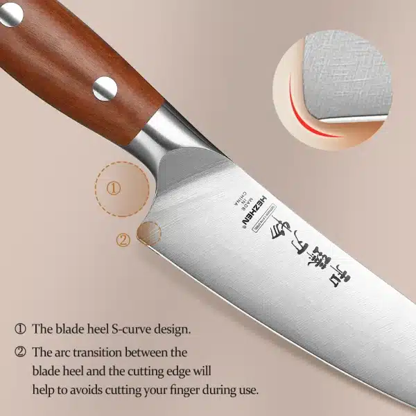 HEZHEN 5.3 Inches Utility Knife 1.4116 steel Red Wood Handle Cook Tools Core Blade Kitchen Knife Accessories Box Packing - Image 4